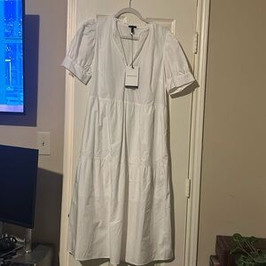 Who What Wear White Midi Sundress with Puff Sleeves and V-Neck-Large -NWTO